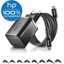 GaN NGS BUD65W-H Laptop-Ladegerät für HP / 1x USB Typ-C / 65 W / Automatisch / 8 Anschlüsse / Spannung 5–20 V