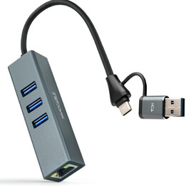 Hub USB + cavo nano USB Type-C 3.0 10.03.0412/ 3xUSB/ 1xRJ45/ Grigio