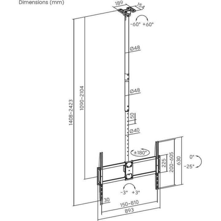 Aisens CT100TSLE-393 Suporte giratório e extensível para teto 50-100 polegadas 80kg