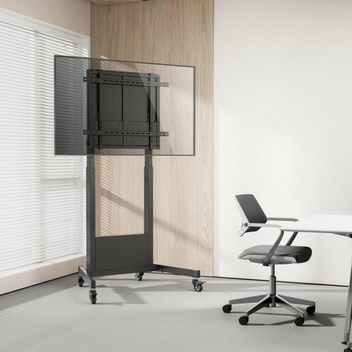 AISENS PRO Support de sol avec roues de contrepoids pour téléviseurs de 60 à 100", capacité de 90 kg, hauteur réglable, noir