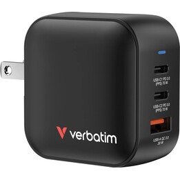 Carregador de parede Verbatim Mini GaN/ 2xUSB Tipo C/ 1xUSB/ Carregador de parede universal de 70 W