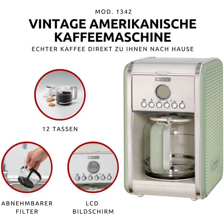 Machine à café filtre Ariete Vintage - 1,5 l - verte