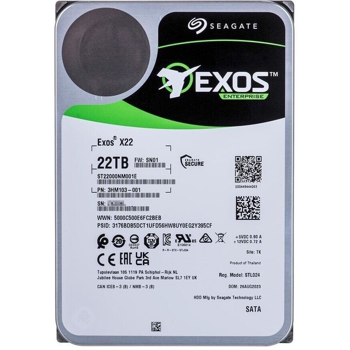Seagate Exos X22 ST22000NM001E 22TB 3,5" Enterprise HDD SATA 6Gb/s 7200RPM 256MB Cache Helium Versiegelt 512e/4Kn