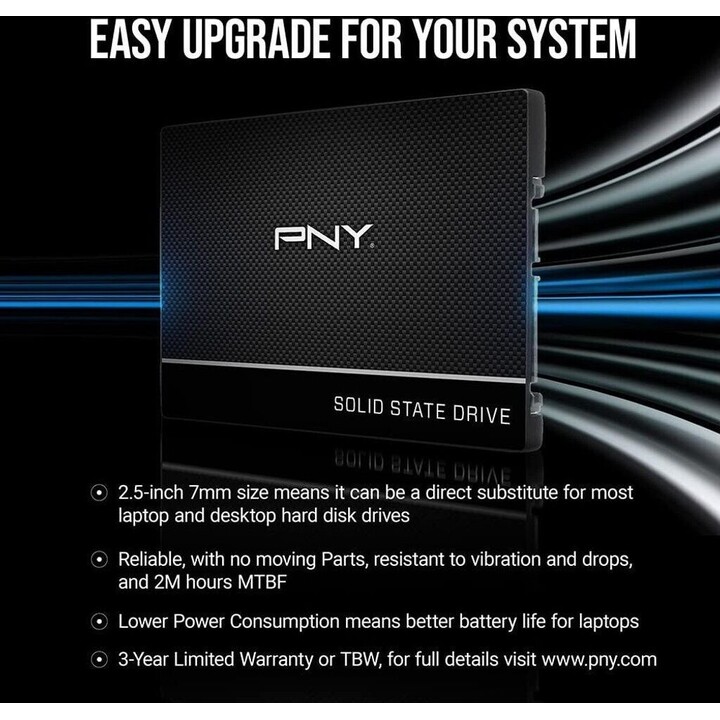 PNY CS900-2 TB, 2.5" Internal SSD, SATA 6Gb/s - 2.5", Internal, 550 MB/s Read, 530 MB/s Write, 3D NAND