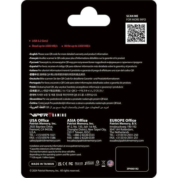SSD Patriot PVP30 1TB 1000MB/s USB DUO A+C 3.2 GEN2 ALUminum