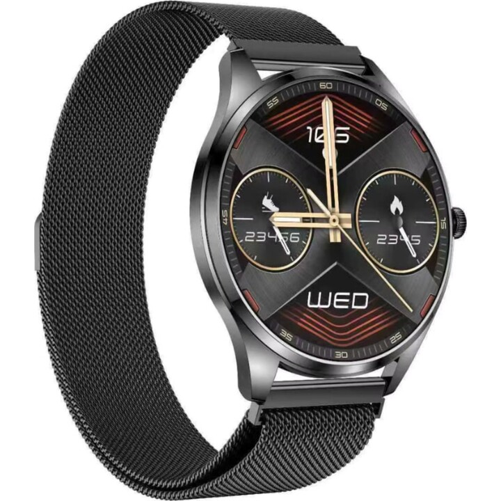 TN99 Smartwatch com pulseira milanesa preta ecrã AMOLED de 1,43 polegadas