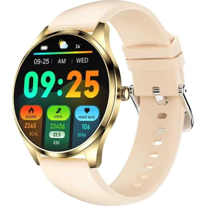 TN99 Smartwatch com pulseira de silicone dourada Ecrã AMOLED de 1,43 polegadas