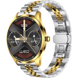 TN99 Smartwatch com Bracelete Metálica Dourada IP67 Chamadas Bluetooth