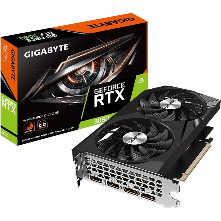 Tarjeta gráfica | GIGABYTE | NVIDIA GeForce RTX 3050 | 8GB | GDDR6 | 128 bits | PCIE 4.0 16x | Memoria 14000 MHz | 2 HDMI | 2 D