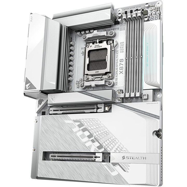 Gigabyte X870 AORUS STEALTH ICE Socket AM5 AMD X870 Ryzen 9000 Series ATX Motherboard White