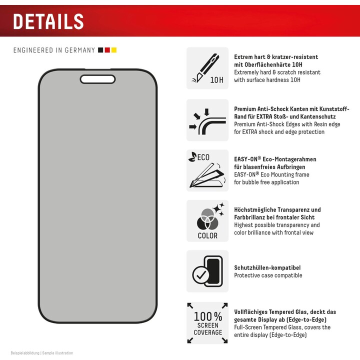 Vetro temperato Displex Privacy per iPhone 16