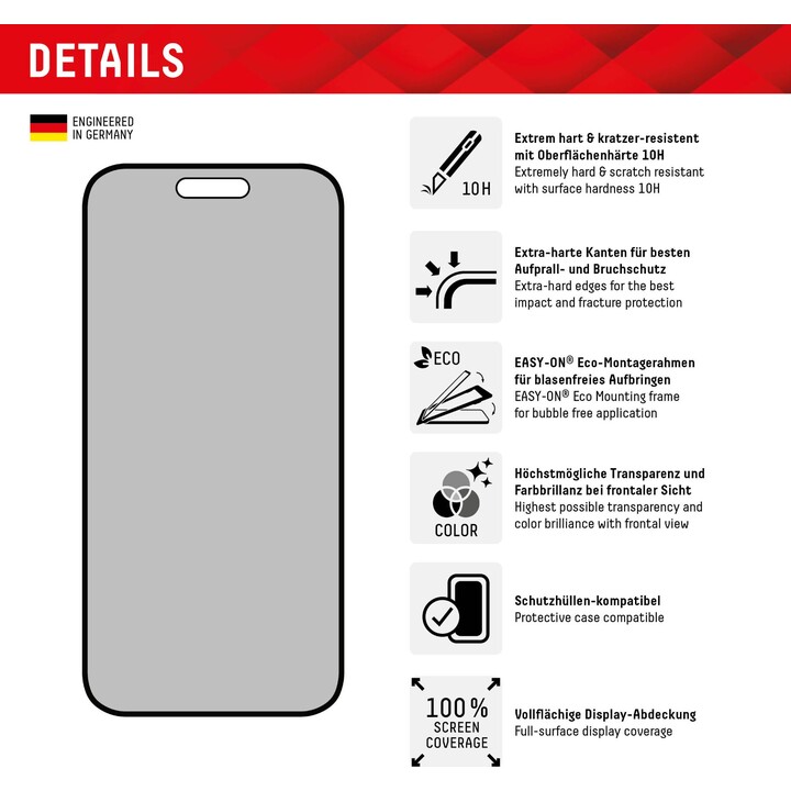 Displex Privacy Screen Protector for iPhone 15 and iPhone 15 Pro