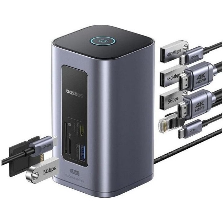 Baseus Spacemate 12-in-1 Docking Station One-Touch Screen-Off Space Grau
