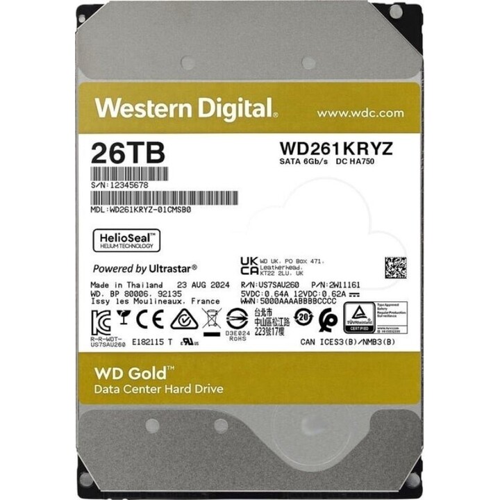 Disco duro Western Digital Gold WD261KRYZ 26TB 7200RPM 512MB 3.5" SATA III
