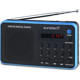 SUNSTECH RPDS32BL radio portable AM/FM avec lecteur MP3/WMA, USB, microSD/SD/MMC, noir et bleu
