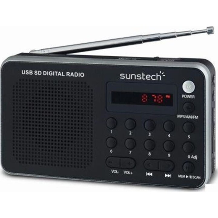 Radio PORTATILE SUNSTECH RPDS32BL ARGENTO - AM / FM - 70 PRESETONIAS - ALTOPARLANTE 1.4W RMS - SD / USB / AUX-IN - CONNETTORE CU