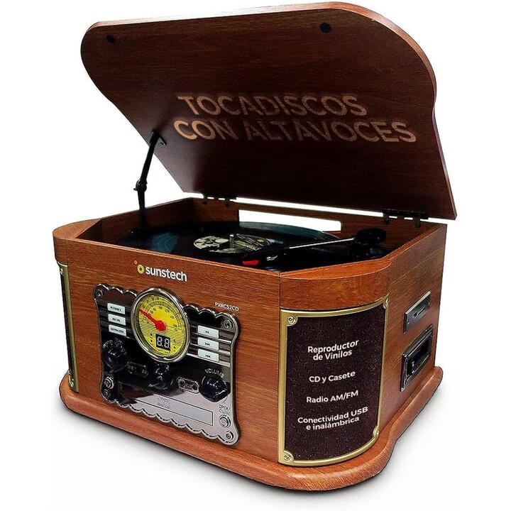 Sunstech PXRC52CD Plattenspieler/ Bluetooth/ FM-Radio/ Kassette/ MP3-Konverter