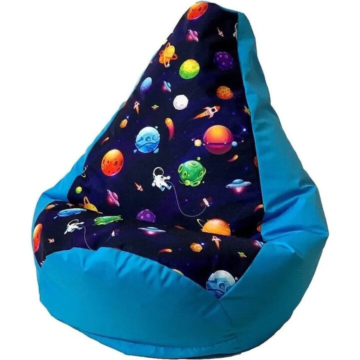 Sako Pouf-Tasche bedruckt mit birnenblauen Planeten, L 105 x 80 cm