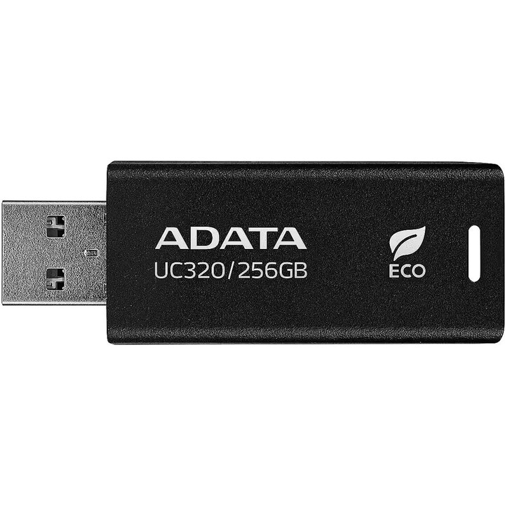 Adata UC320-256G-RBK/BK: unità flash USB 3.2 Gen1 da 256 GB con connettore scorrevole senza cappuccio 85% PCR in plastica nera