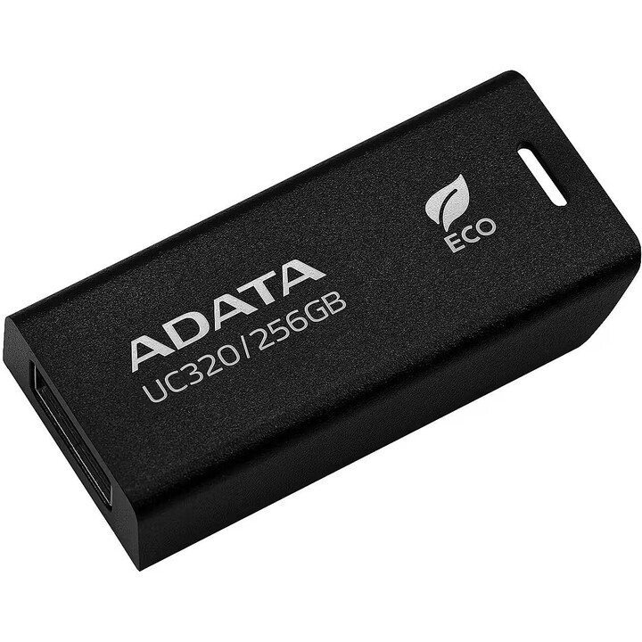 Adata UC320-256G-RBK/BK: unità flash USB 3.2 Gen1 da 256 GB con connettore scorrevole senza cappuccio 85% PCR in plastica nera