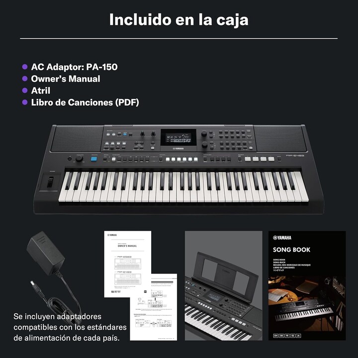 YAMAHA PSR-E483, Portable keyboard, 61 keys, 860 Voices, 15 Super Articulation Lite, 345 Styles, USB-C, Black