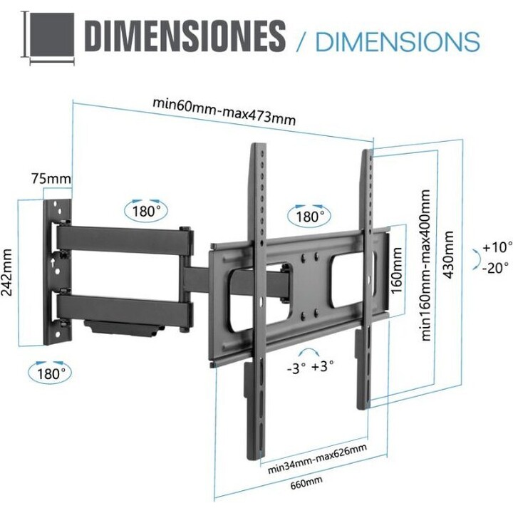Iggual Soporte de TV SPTV13 37-70 50kg Pared Completa, Negro