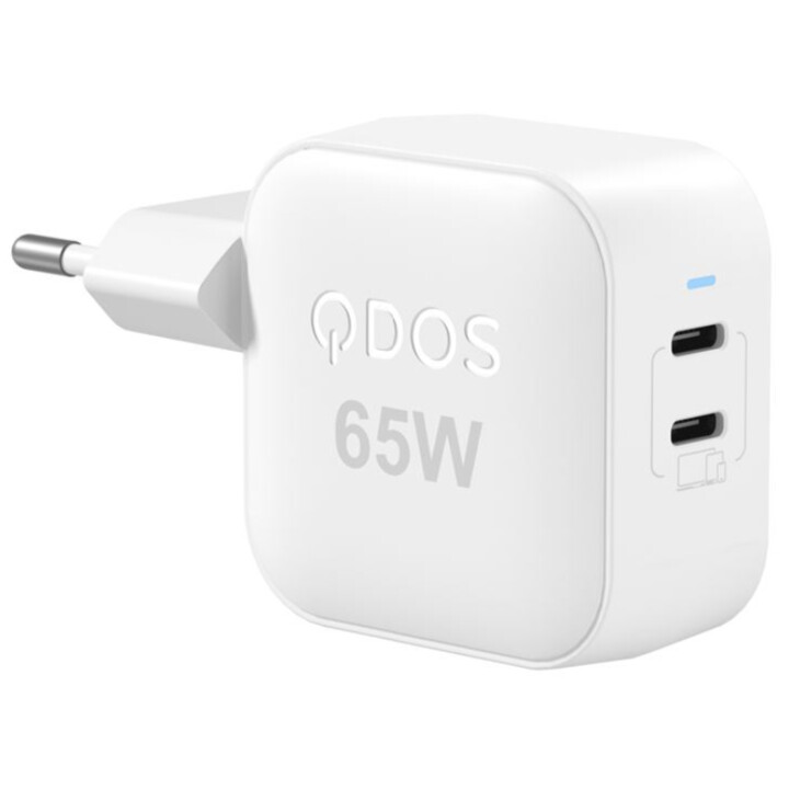 Adaptador QDOS PowerCube de 65 W USB-C de doble puerto, blanco - 5061008403472