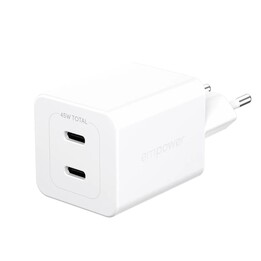 empower™ by PanzerGlass® Caricabatterie Turbo 45W incl. 2 x USB-C, connettore EU, bianco argento