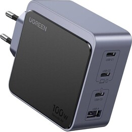 Chargeur rapide Ugreen Nexode S 100 W GaN avec 3 ports USB-C et 1 port USB-A PD3.0/QC, gris