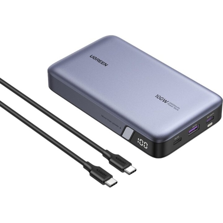 Ugreen Powerbank 20000 mAh PD 100 W Schnellladung 100 W 3 Anschlüsse Grau