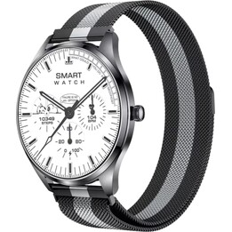 Montre connectée TN99 avec bracelet milanais argent/noir