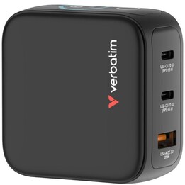 Chargeur mural universel Verbatim Mini GaN pour les voyages avec écran / 2 ports USB Type-C / 1 port USB / 65 W