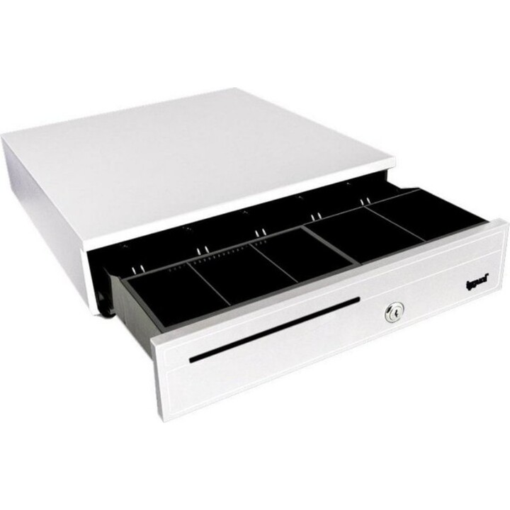 Cassetto portadenaro iggual IRON-3W IGG315767, 405x420x100mm 12V Serratura a 3 posizioni, Bianco