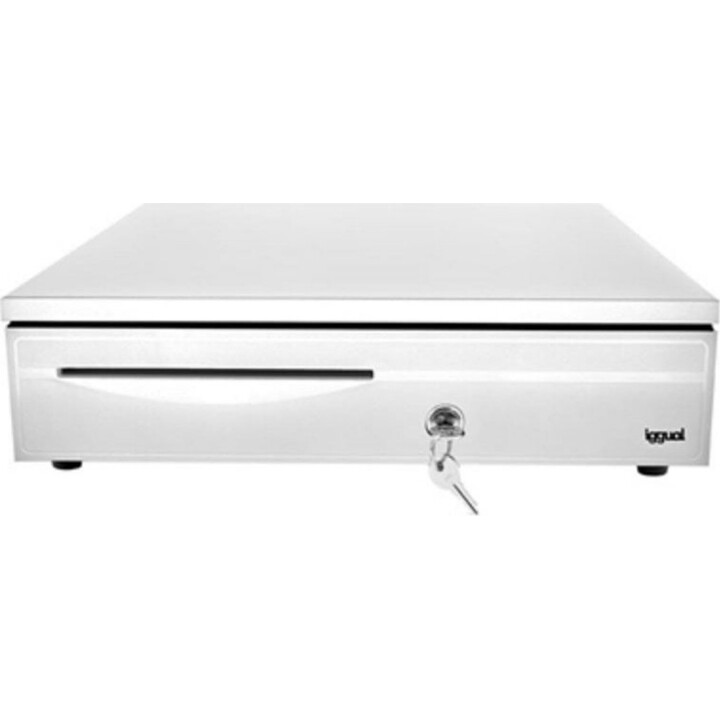 Cassetto portadenaro iggual IRON-3W IGG315767, 405x420x100mm 12V Serratura a 3 posizioni, Bianco
