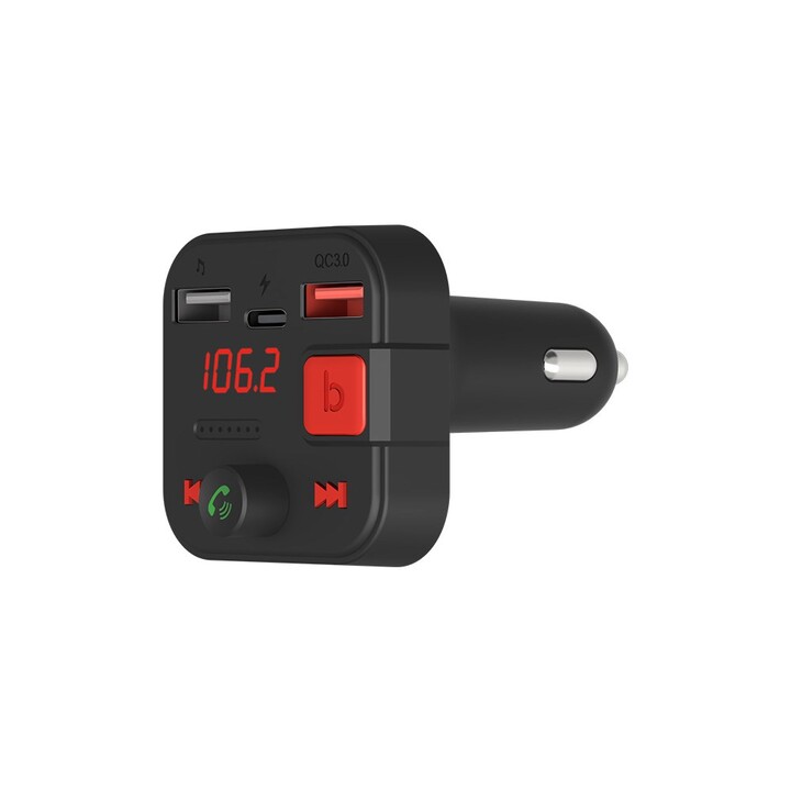 SAVIO FM Sender, Bluetooth 5.3, QC 3.0 Ladegerät, LED Display, Bass Boost, TR-15, schwarz