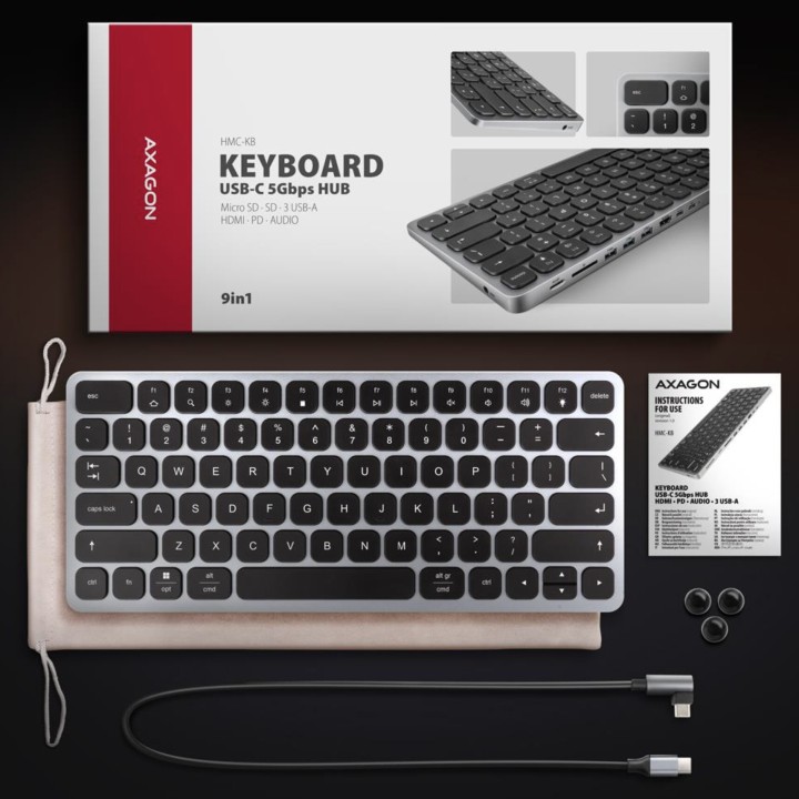AXAGON TASTATUR + I/O HUB 9IN1/0.6M HMC-KB-US