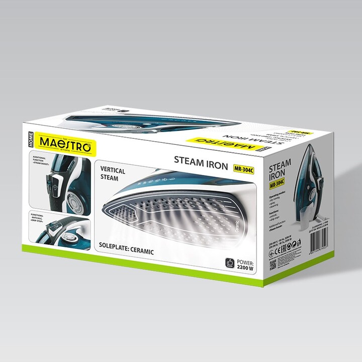 MAESTRO MR-304C Ferro da stiro a vapore 2200W, bianco, blu
