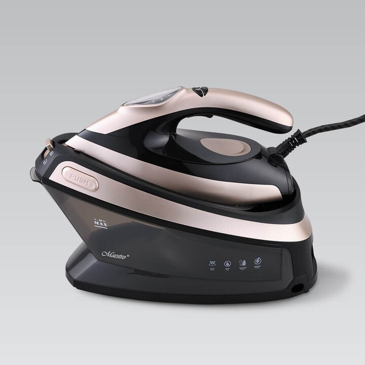 Ferro a vapor Maestro MR-320C, 2400 W, base de cerâmica de 1,5 L, preto e ouro rosa.