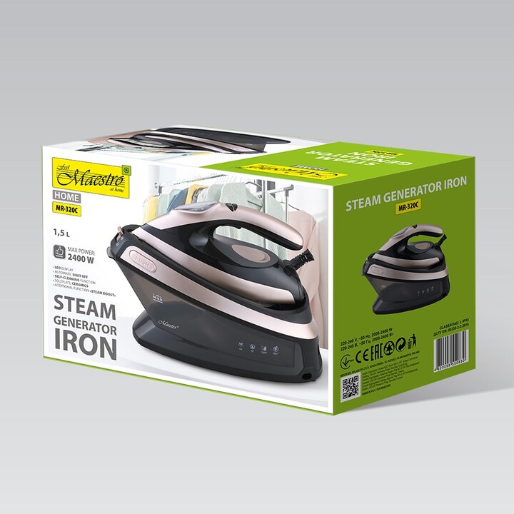 Maestro MR-320C Dampfbügelstation 2400 W 1,5 l Keramik-Bügelsohle Schwarz, Rosa-Goldfarben