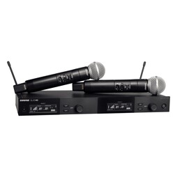 Shure SLXD24DE/SM58-G59 - Sistema sem fio digital duplo com dois transmissores/microfones de mão.