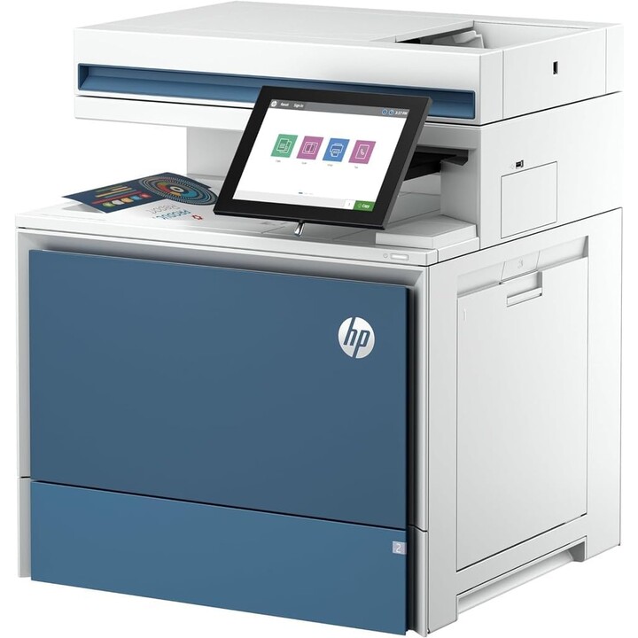 HP LaserJet A4 Ethernet-Laserdrucker mit Duplex, erweiterter Sicherheit und Scanner, Weiß / Blau