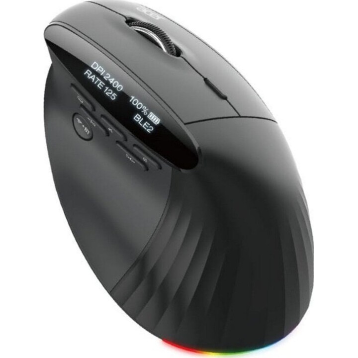 Mouse Bluetooth sem fio vertical Acer Smart Fit 8000 DPI preto recarregável 10 botões