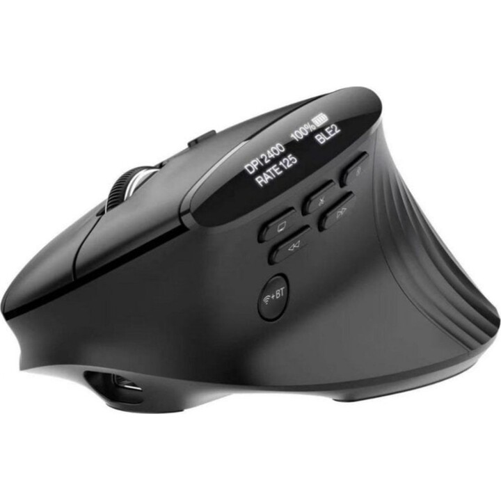 Mouse Bluetooth sem fio vertical Acer Smart Fit 8000 DPI preto recarregável 10 botões