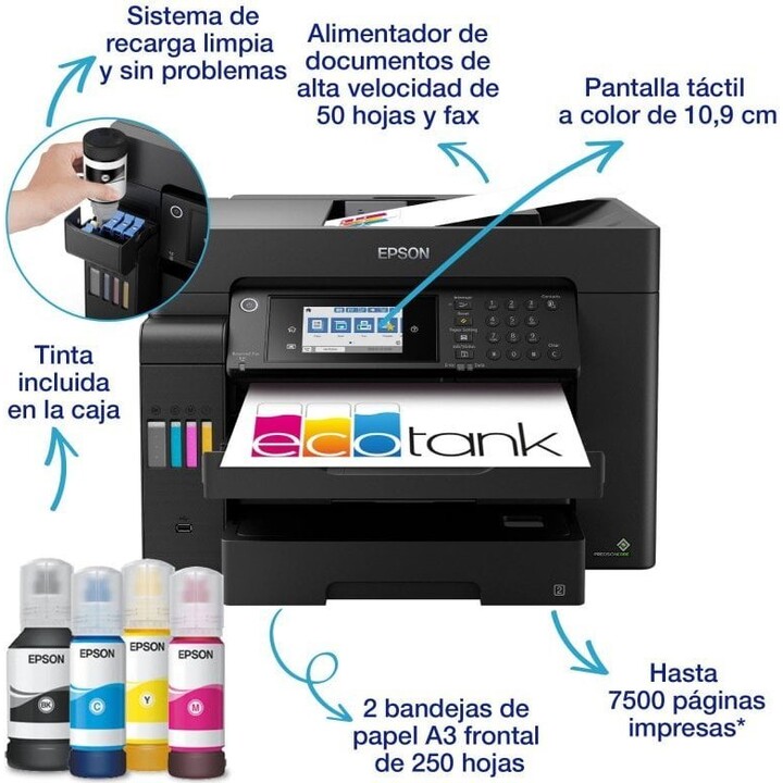 Stampante multifunzione a colori Epson EcoTank ET-16605 WiFi A3+ serbatoi d'inchiostro Fax duplex, nero