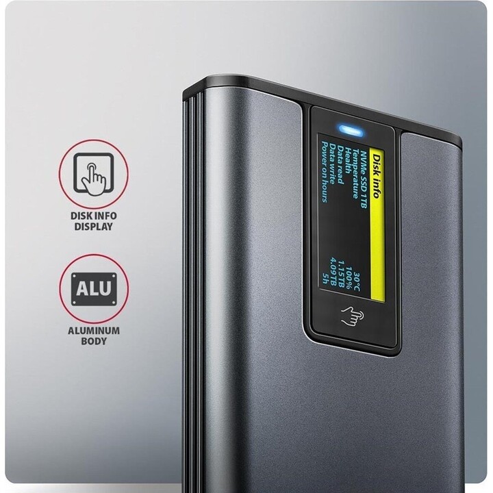 Caixa externa Axagon USB-C 3.2 EEM2-SD2 - S-ATA/NVMe M.2 Tipo 2280, Preto