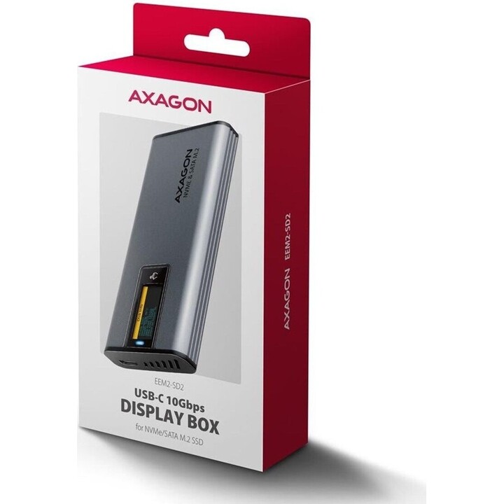 Caixa externa Axagon USB-C 3.2 EEM2-SD2 - S-ATA/NVMe M.2 Tipo 2280, Preto