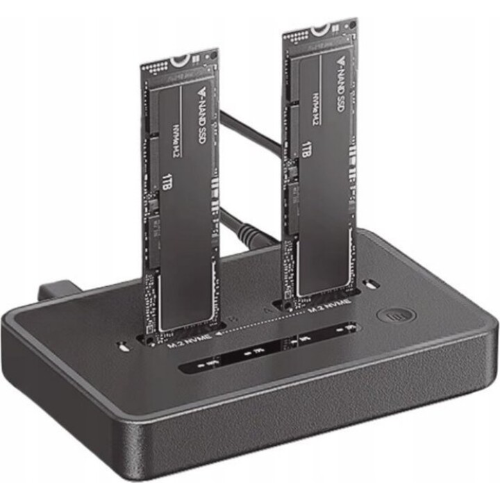 Gembird DD2-U3M2 Desktop-Dockingstation mit zwei Laufwerken, USB Typ-C, M.2 NVMe (und SATA) SSD, schwarz