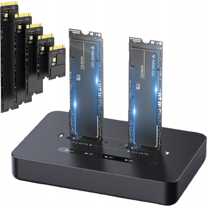 Gembird DD2-U3M2 Desktop-Dockingstation mit zwei Laufwerken, USB Typ-C, M.2 NVMe (und SATA) SSD, schwarz