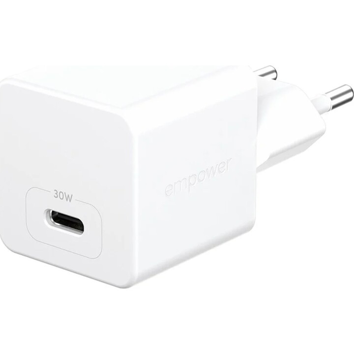 Caricabatterie Turbo PanzerGlass da 30 W con USB-C singola e presa EU, argento bianco