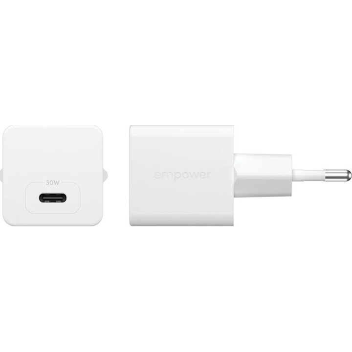 Caricabatterie Turbo PanzerGlass da 30 W con USB-C singola e presa EU, argento bianco